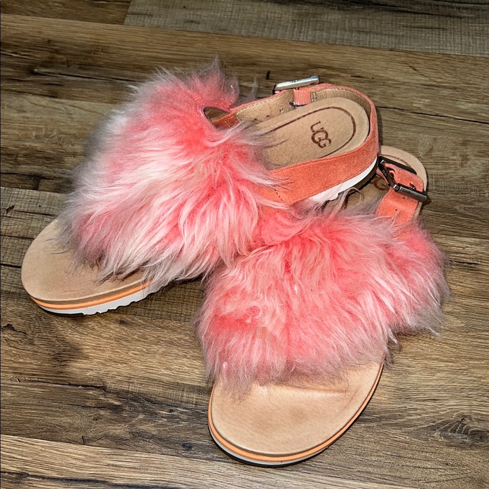 Pink Ugg fuzzy sandals